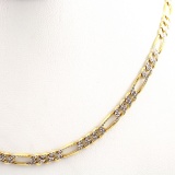 Estate 14K 2-tone diamond-cut figaro chain