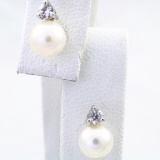 Pair of estate Blue Lagoon by Mikimoto 14K white gold white topaz & pearl stud earrings