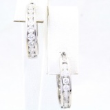 Pair of estate 14K white gold diamond hoop earrings