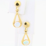 Pair of estate 14K yellow gold opal dangle earrings