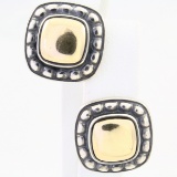 Pair of estate James Avery 14K yellow gold & sterling silver square earrings