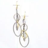 Pair of authentic estate David Yurman 18K yellow gold & sterling cable dangle mobile earrings