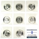 Collection of 8 different uncirculated U.S. Franklin half dollars