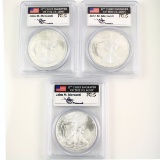 Investor's lot of 3 certified 2013 autographed U.S. American Eagle silver dollars