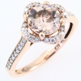 Estate 14K rose gold diamond & morganite halo ring