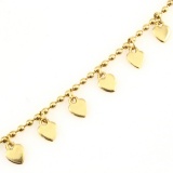 Estate 18K yellow gold beaded heart charm bracelet
