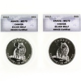 Investor's lot of 2 certified 2011 Canada $5 silver Wolves