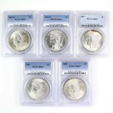 Investor's lot of 5 certified U.S. mixed date Morgan silver dollars