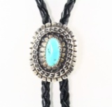 Vintage Native American sterling silver turquoise bolo tie