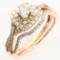 Estate 10K rose gold diamond halo ring set with matching band