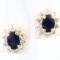 Pair of 14K yellow gold diamond & natural sapphire stud earrings