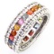 Estate 14K white gold diamond & multi-color rainbow natural sapphire eternity band ring