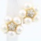 Pair of estate Mikimoto 18K yellow gold diamond & pearl flower stud earrings
