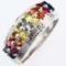 Estate 14K white gold diamond & multi-color natural sapphire band ring