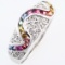 Estate 14K white gold diamond & rainbow colored gemstone band ring