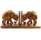 Pair of vintage hand-carved teakwood & genuine ivory elephant bookends