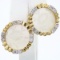 Pair of estate 14K yellow gold diamond & carved mother-of-pearl stud earrings