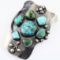 Vintage Native American sterling silver turquoise bolo tie slide