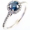 Estate 14K white gold diamond & blue diamond halo ring