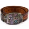 Estate abalone belt buckle on a hand-painted leather belt