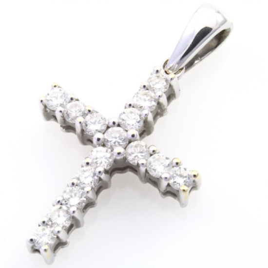 Estate 18K white gold diamond cross pendant