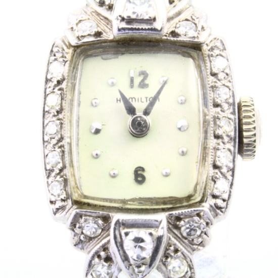 Vintage Hamilton 14K white gold diamond wristwatch