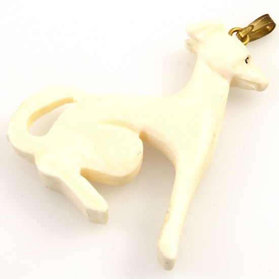 Estate genuine ivory hand carved dog pendant