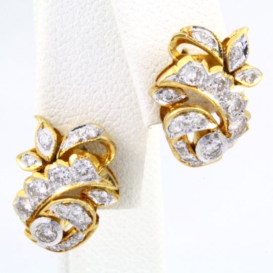 Pair of vintage unmarked 18K yellow gold diamond earrings