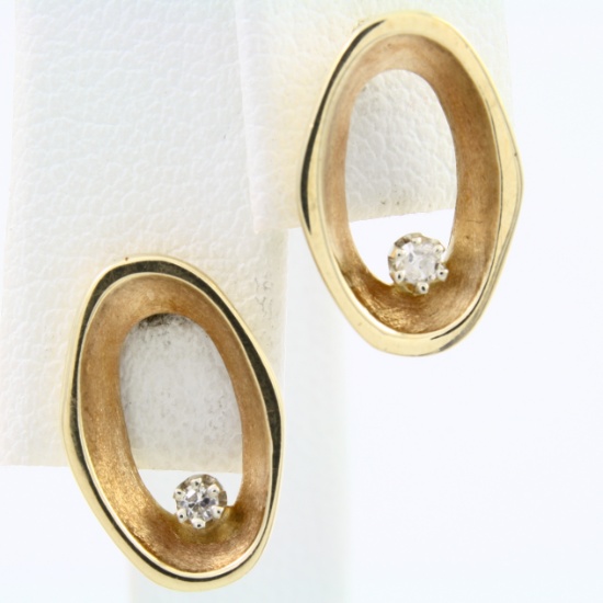 Pair of estate 14K yellow gold & diamond stud earrings