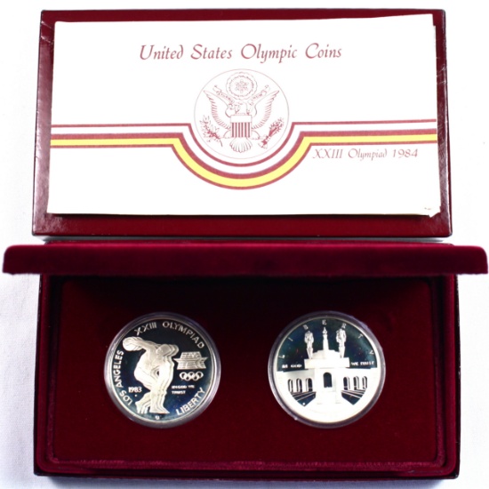 1983/84 2-piece U.S. proof XXIII Olympiad silver dollar set