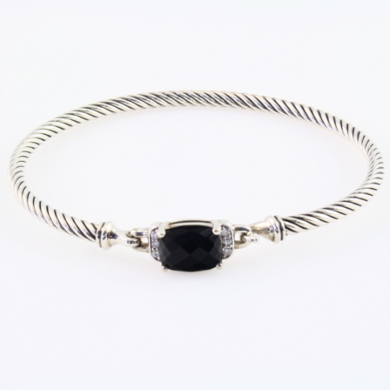 Authentic estate David Yurman diamond & onyx  cable bangle bracelet