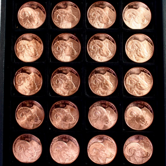 Lot of 20 2015 Year of the Ram uncirculated 1oz .999 pure copper rounds