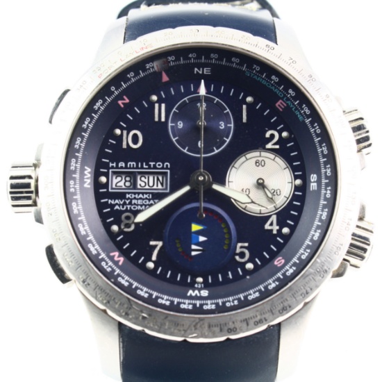 Authentic estate Hamilton Khaki Navy Regatta Automatic stainless steel chronograph wristwatch