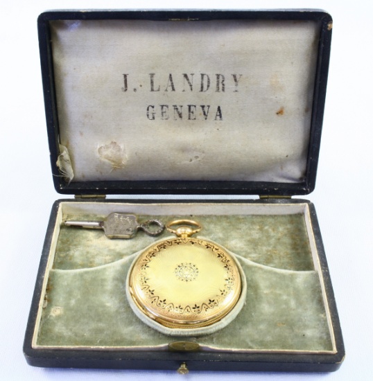 Antique Arnold Nicoude Chaux-de-Fonds Swiss key-wind covered pocket watch