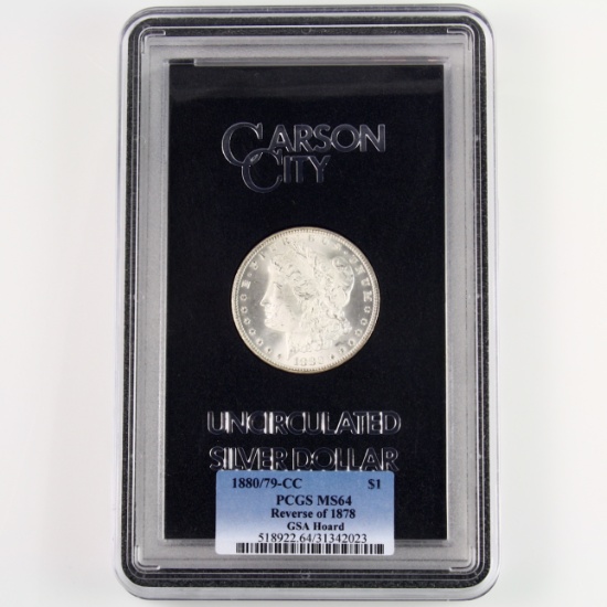 Certified 1880/79-CC reverse of 1878 U.S. GSA Morgan silver dollar