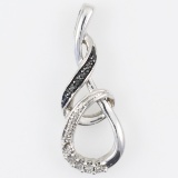 Estate sterling silver white & black diamond pendant