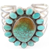 Estate Native American sterling silver turquoise cuff bracelet