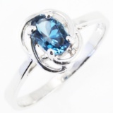 Estate 14K white gold blue zircon ring