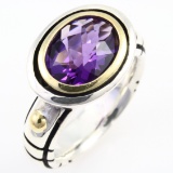Estate 18K yellow gold & sterling silver amethyst ring