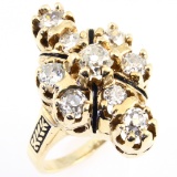Art Deco 14K yellow gold diamond & enamel ring