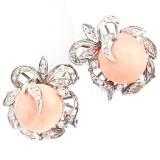 Pair of vintage Art Nouveau palladium diamond & coral earrings