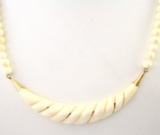 Estate genuine ivory beaded necklace with 14K yellow gold accents