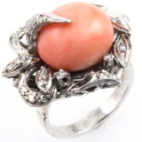 Vintage Art Nouveau palladium diamond & coral ring