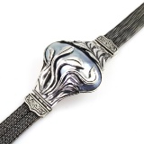 Antique Art Nouveau sterling silver & mabé pearl flexible cuff bracelet