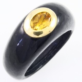 Estate black jade & citrine 14K yellow gold bezel dome ring