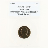 Certified 1959 error U.S. Jefferson nickel