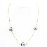 Estate 14K yellow gold diamond & Tahitian pearl necklace