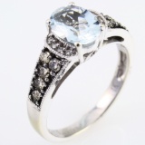Estate 14K white gold Le Vian diamond & aquamarine ring