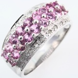 Estate 14K white gold diamond & natural pink sapphire band ring