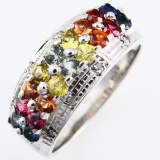 Estate 14K white gold diamond & multi-color natural sapphire band ring